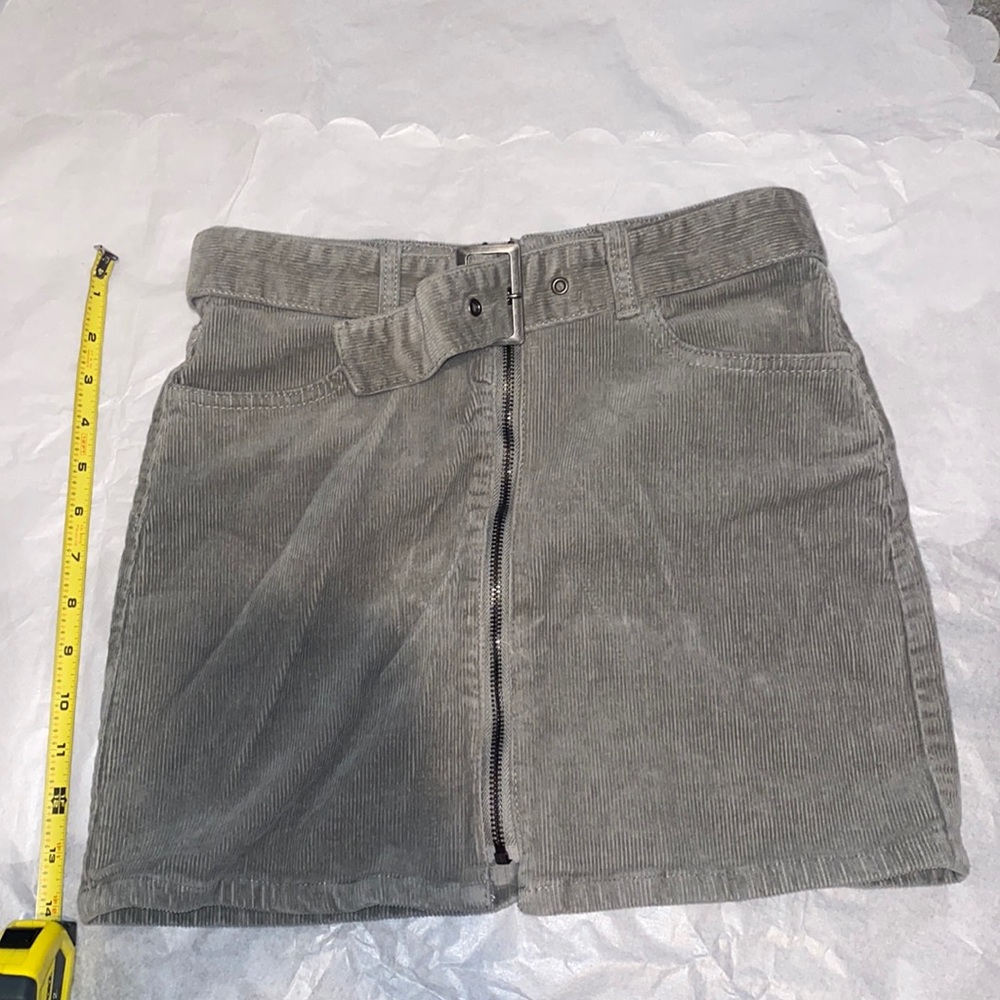 Green velvet mini skirt